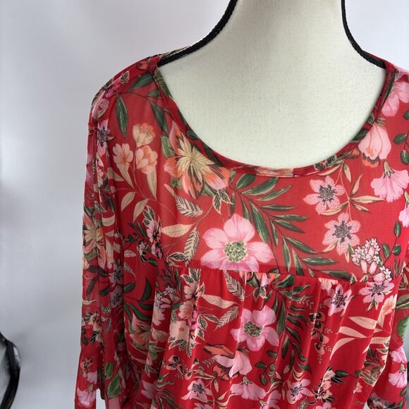 Sara Michelle Womens Floral Tunic Top Three Quarter Sleeve Plus Size 1X - Picture 3 of 9